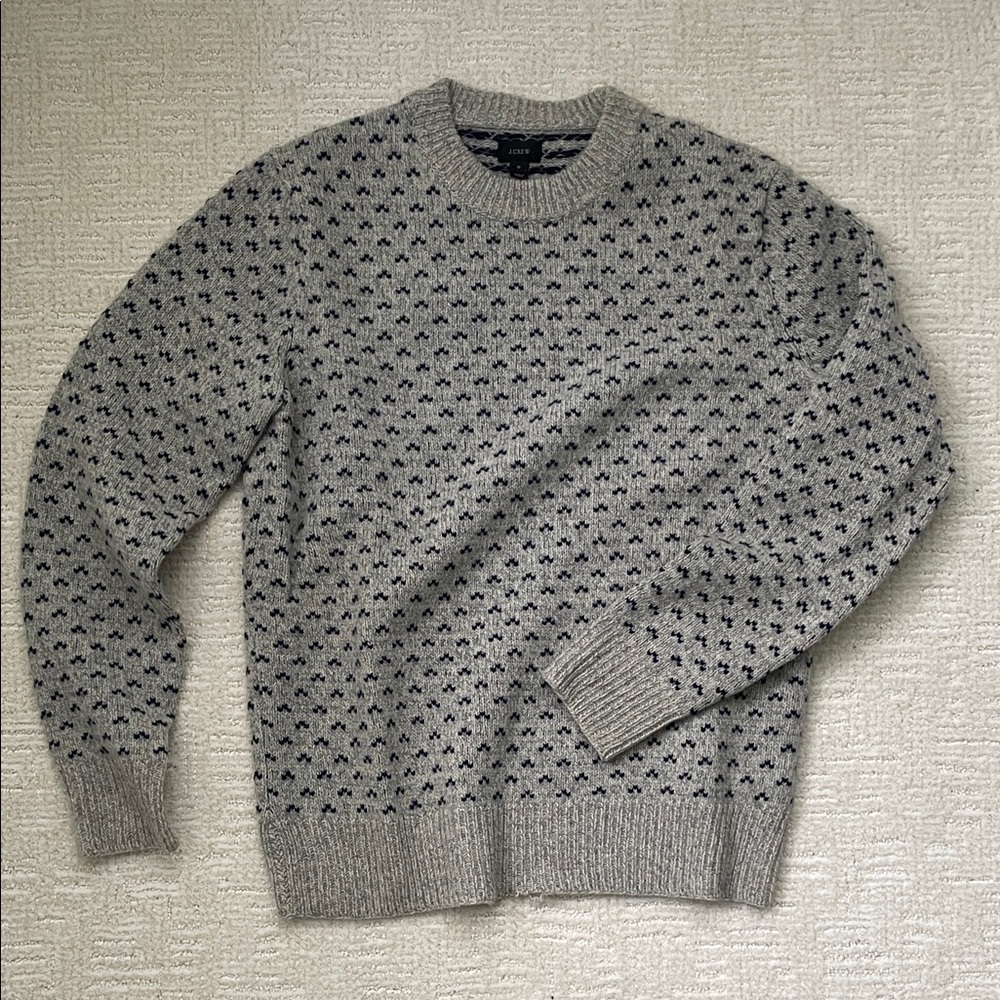 J. Crew Gray and Black Patterned Crewneck Sweater